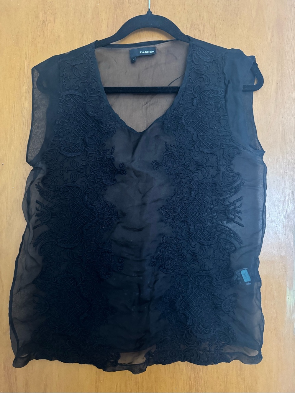 The Kooples Black Sheer Embroidered V-Neck Blouse